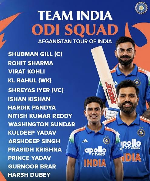 “Afghanistan Series के लिए Team India का ऐलान — Rohit-Virat की वापसी, Bumrah-Jadeja को आराम, नए चेहरों को मौका”